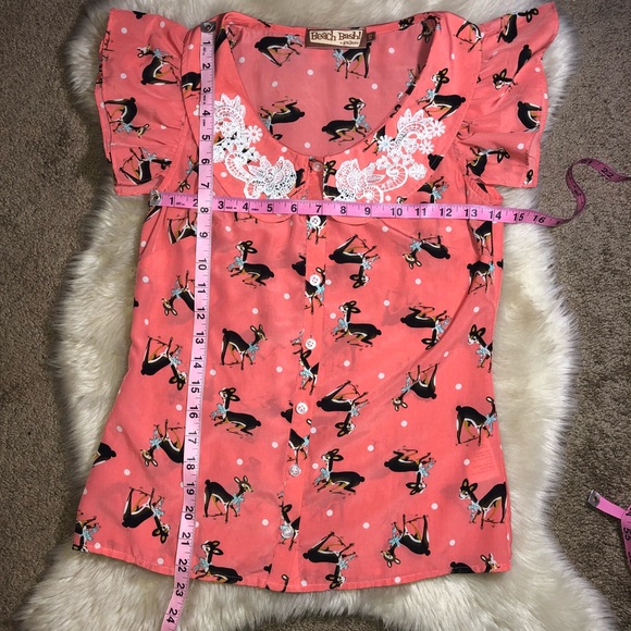 Beach bash cute deer print button up blouse - Picture 6 of 7